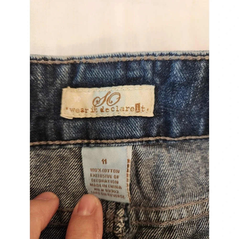 Women's Blue Distress Denim Micro Mini Skirt Size 11 Casual Y2K Grunge W34